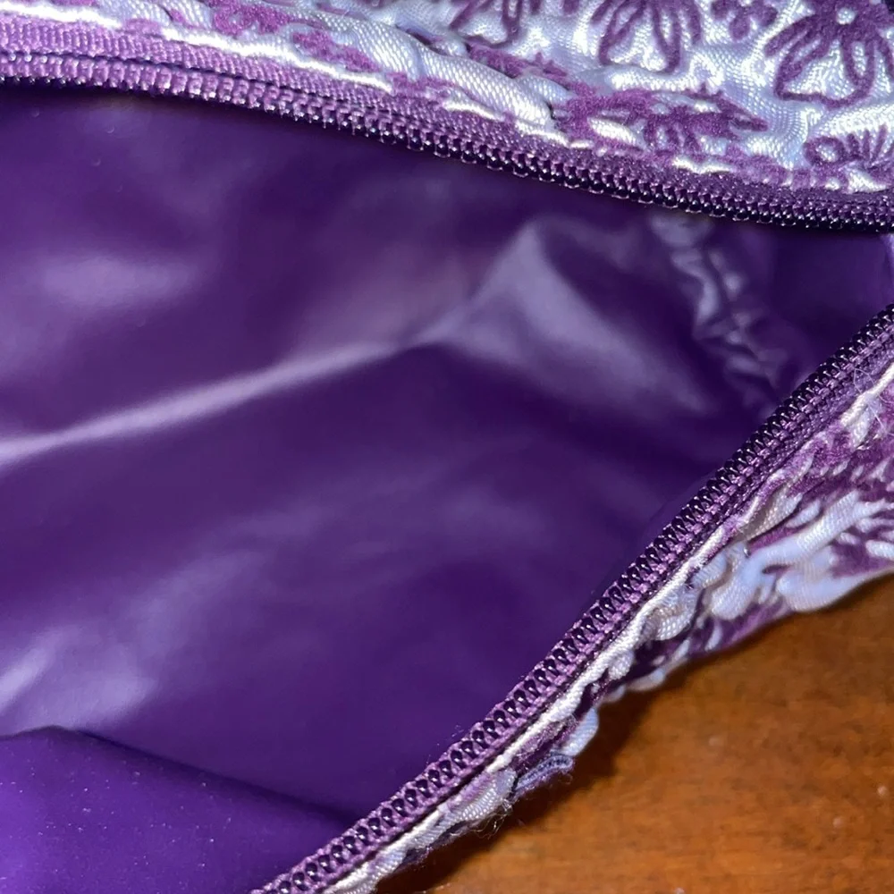 Merle Norman Purple Bow Tie Zippered Make Up Travel Bag